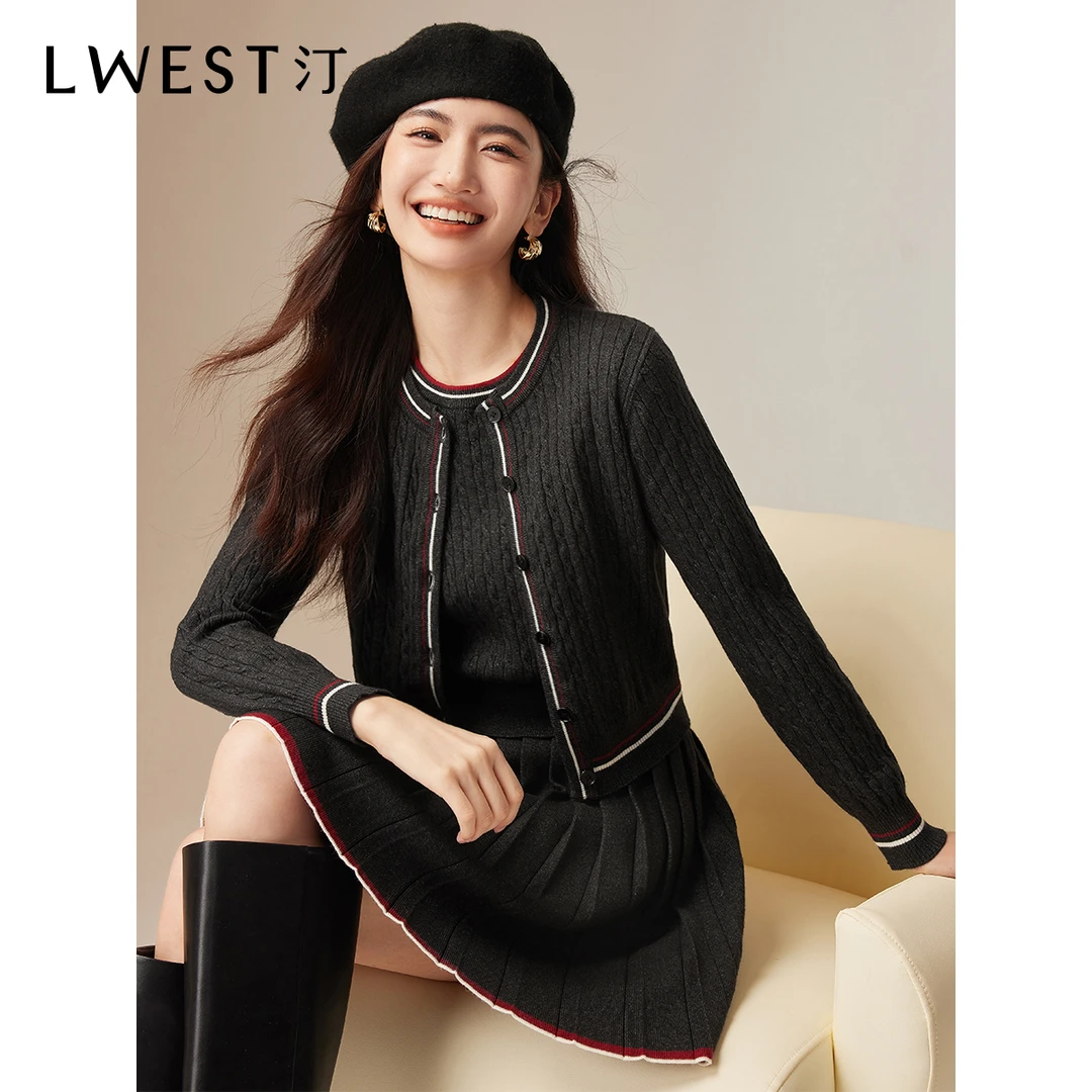 【备用链接】朗文斯汀撞色边麻花条针织开衫DTYZ4509B07444