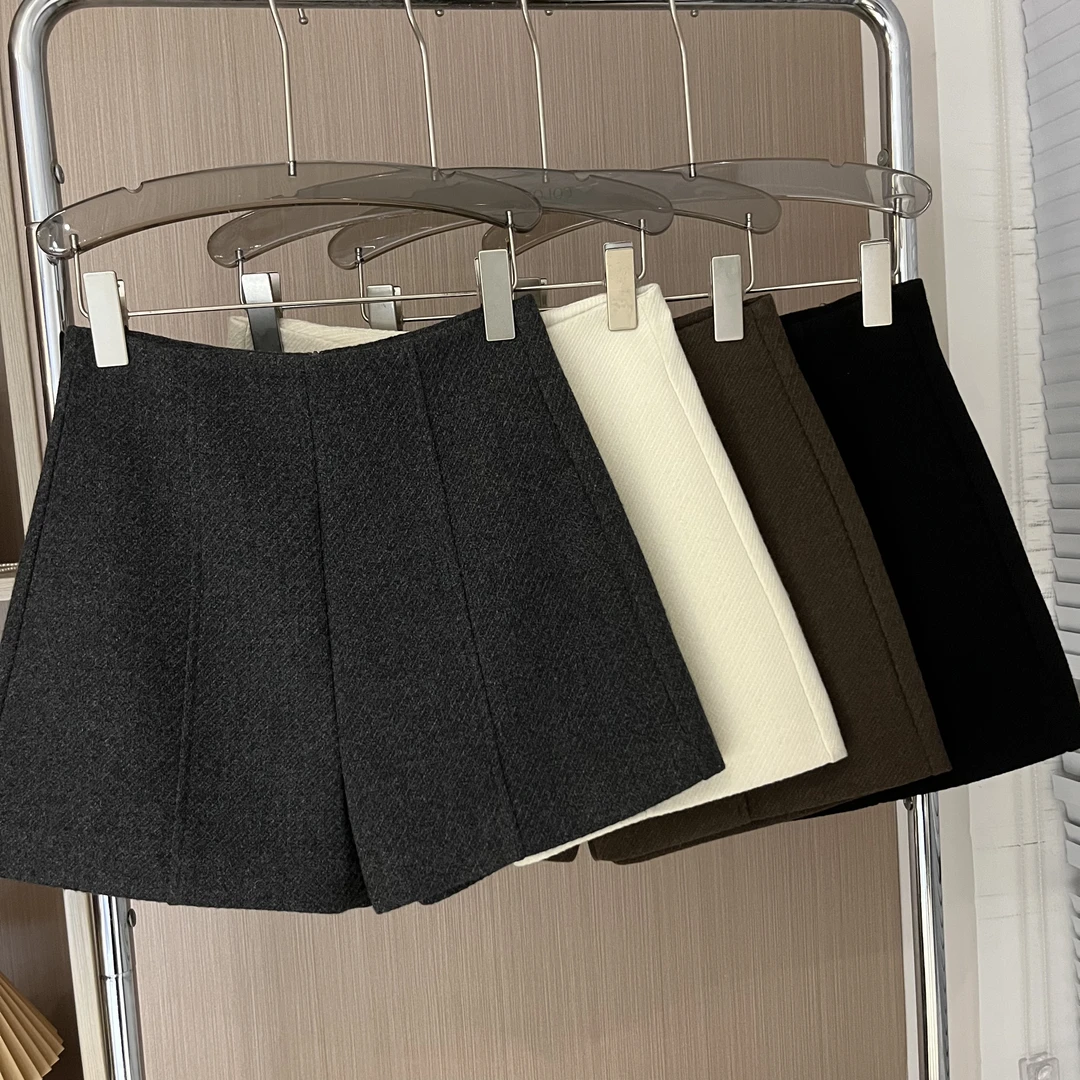 极简风高腰微弹短裤百搭气质冬季外穿休闲ins宽松毛呢