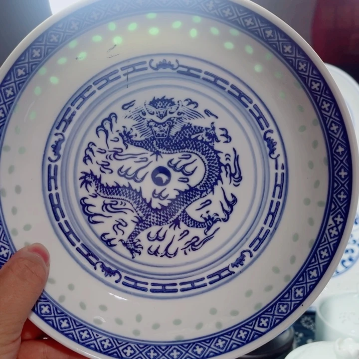 青花玲珑8寸窝盘龙纹