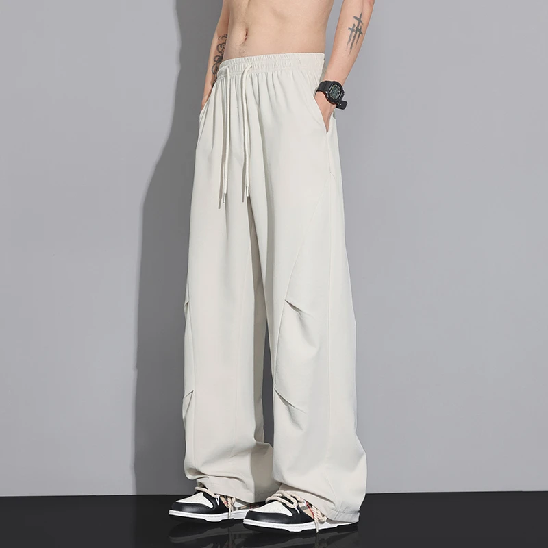 美式褶皱宽松直筒阔腿裤小个子男生显高户外工装裤运动垂感休闲裤