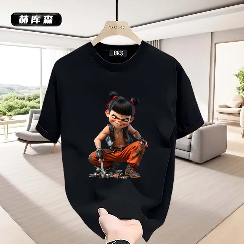 赫库森美式男女同款圆领短袖时尚宽松休闲百搭Ins个性痞帅T恤上衣