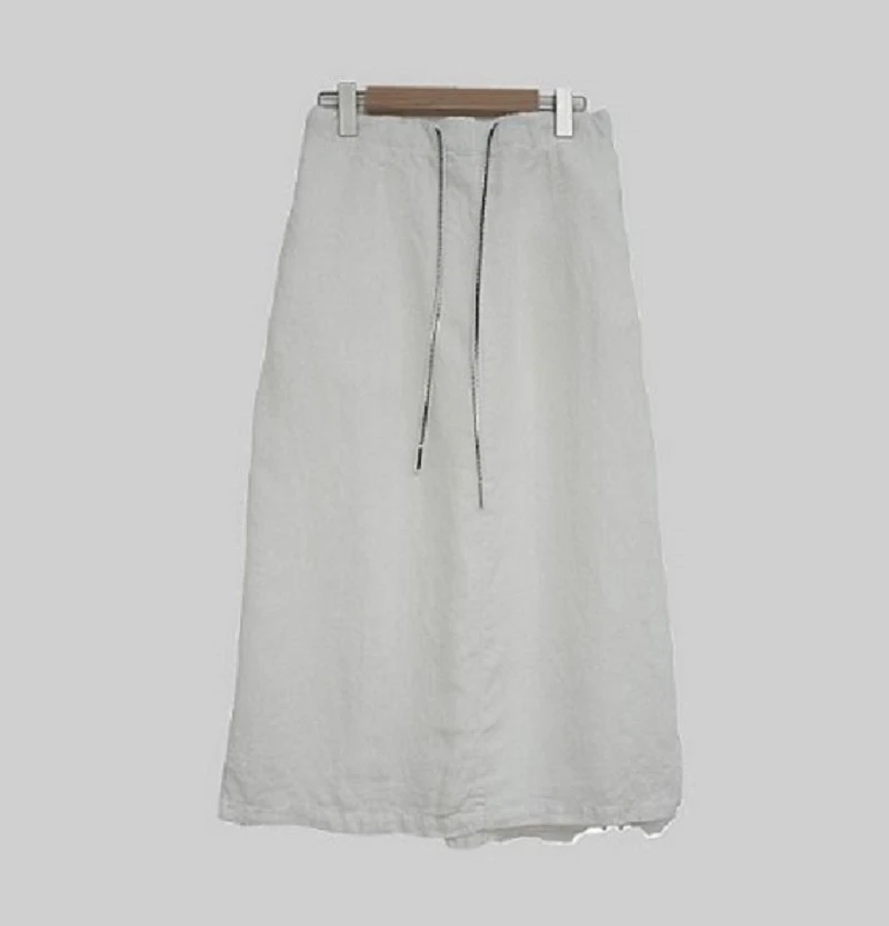 【高姐姐】夏季汉麻半身裙带抽绳直筒后开叉中长款休闲百搭S2565