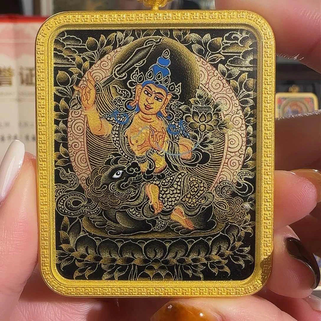 装裱画纯手绘天然矿料 文殊 普华东智绘