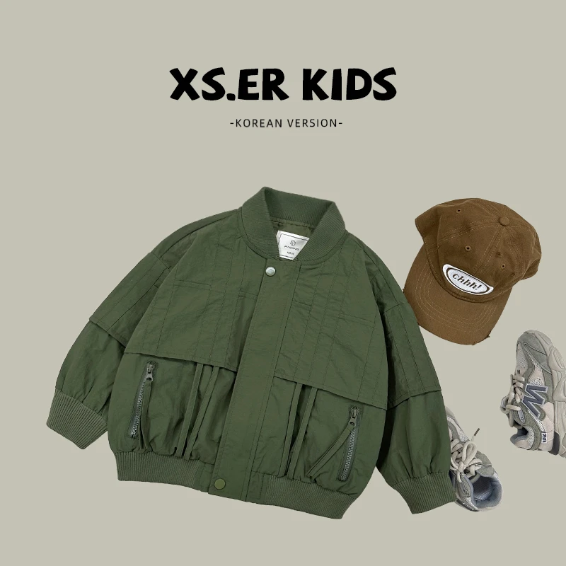 现货-【兔小呗】-2024男童韩版帅气夹克棒球服新款帅气外套23Q013