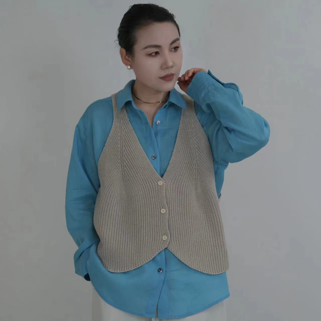 【0827】马夹 ~ 棉线v领单排扣无袖针织背心 百搭叠穿外穿短款马夹