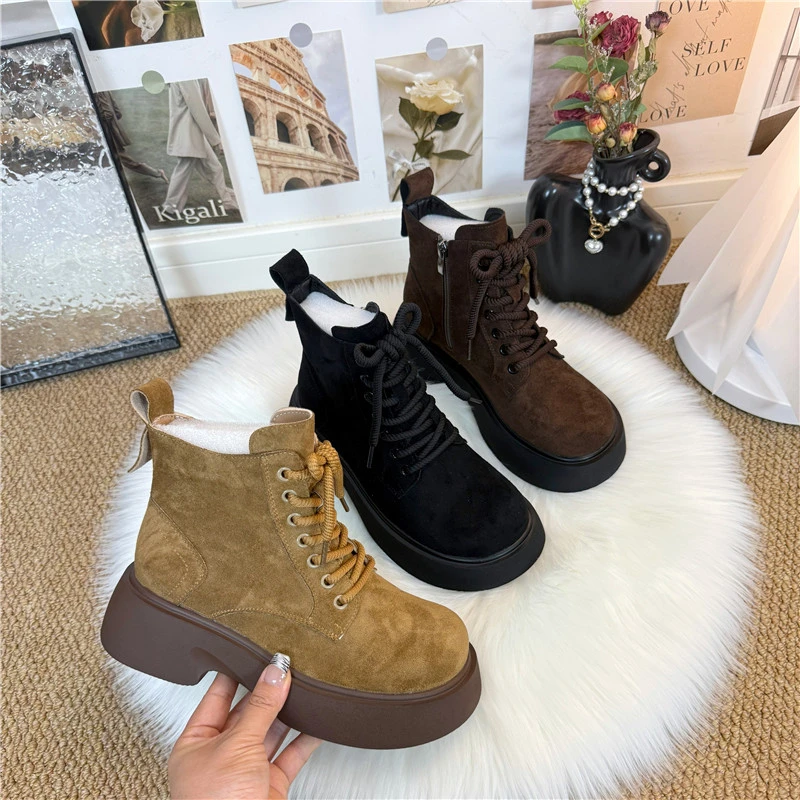 厚底复古马丁靴女2025秋季新款低帮软底磨砂皮休闲英伦风百搭短靴