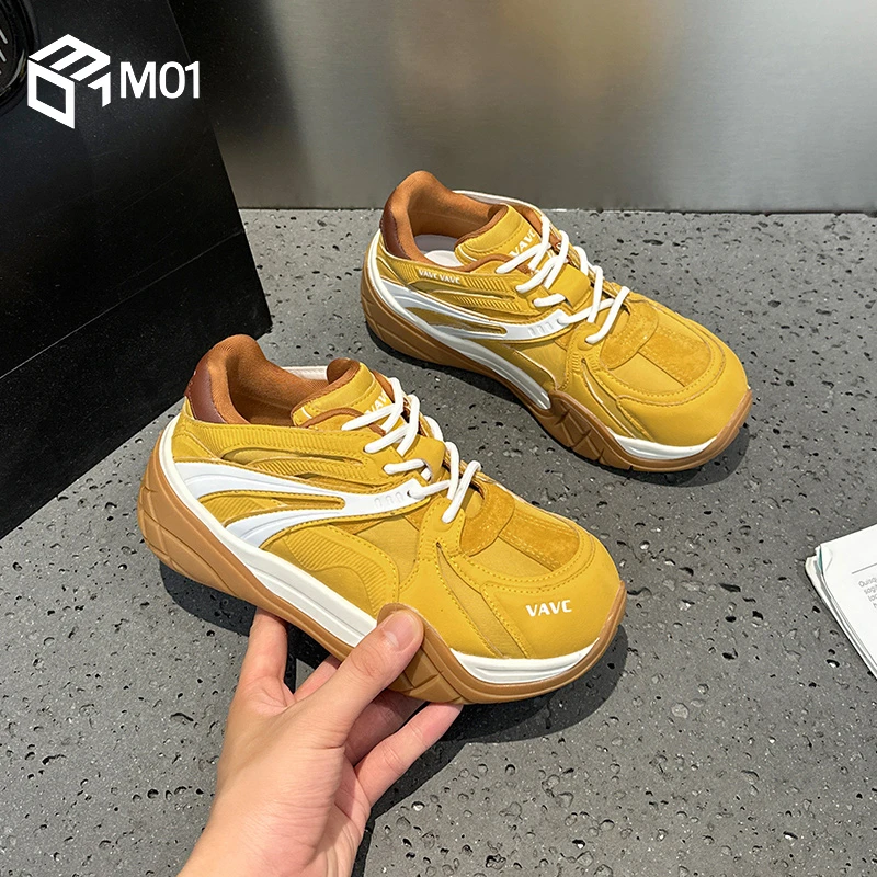 M01黄色德训鞋女2025新款厚底阿甘巨好看不累脚运动休闲老爹鞋子