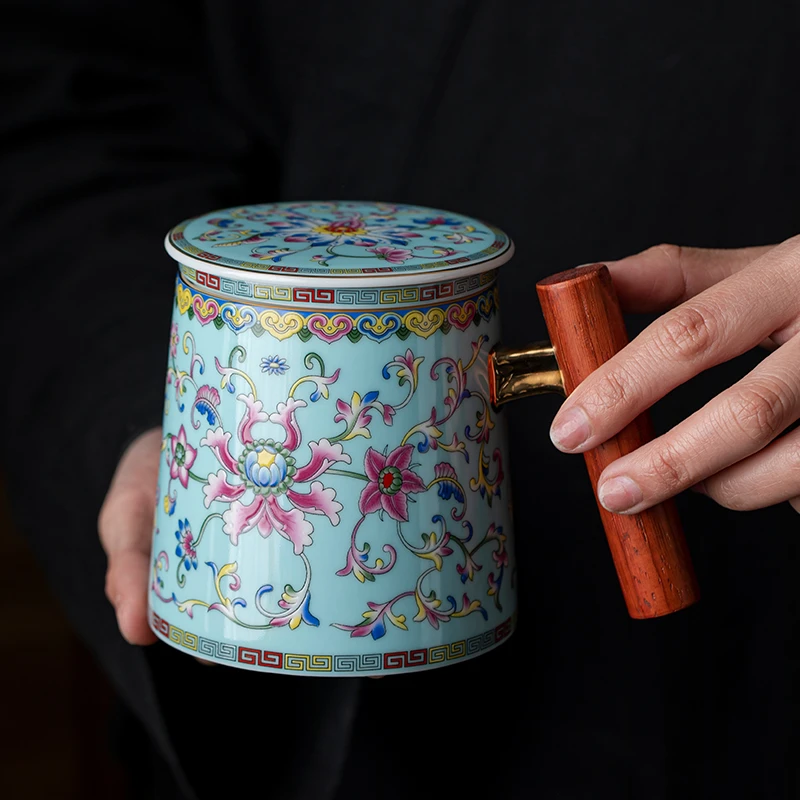 成艺珐琅彩蓝色办公杯 3423