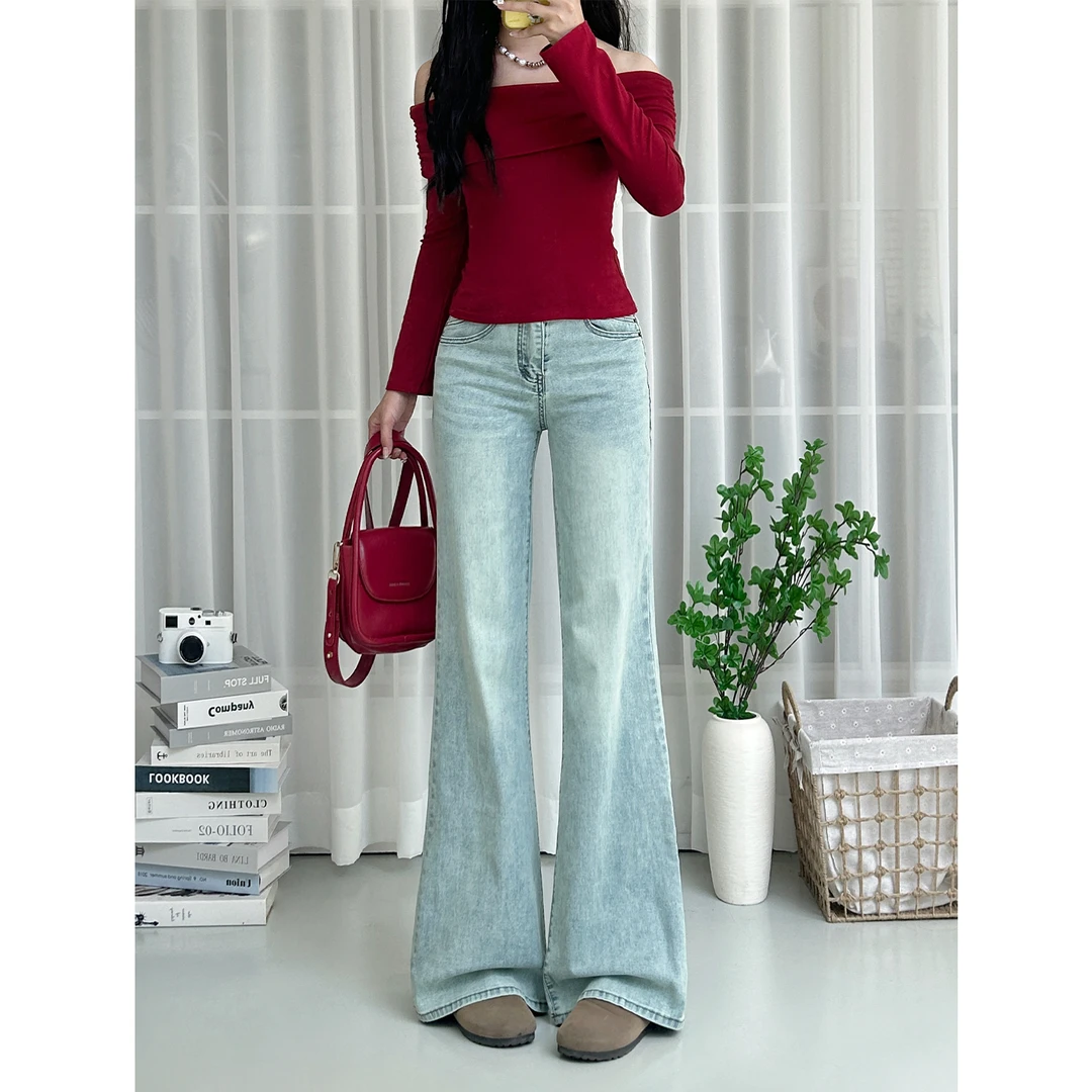 浅色复古微喇牛仔裤女秋季2025爆款高腰显瘦宽松不贴腿拖地喇叭裤