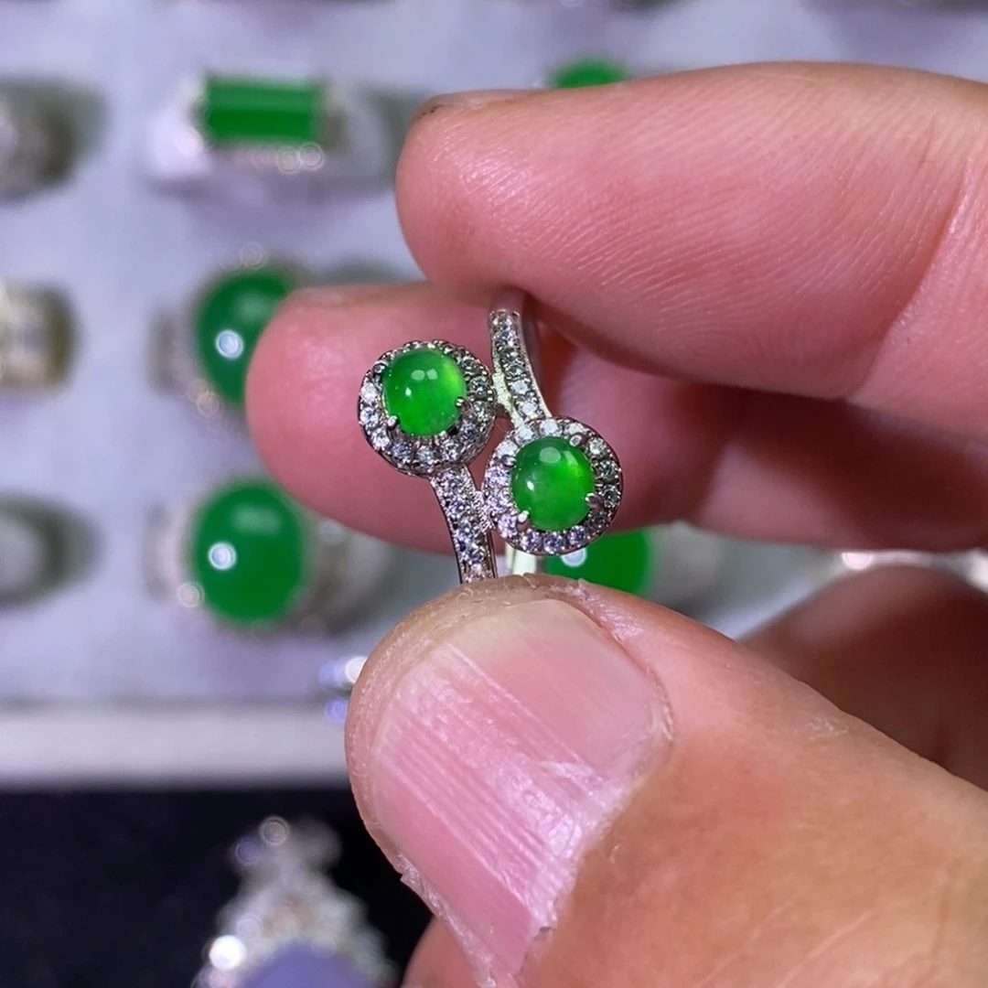 翡翠银S925镶嵌戒指戒指