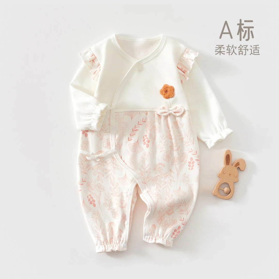 新生婴儿衣服春秋季舒绒棉a类宝宝连体衣蝴蝶衣小月龄外出爬服