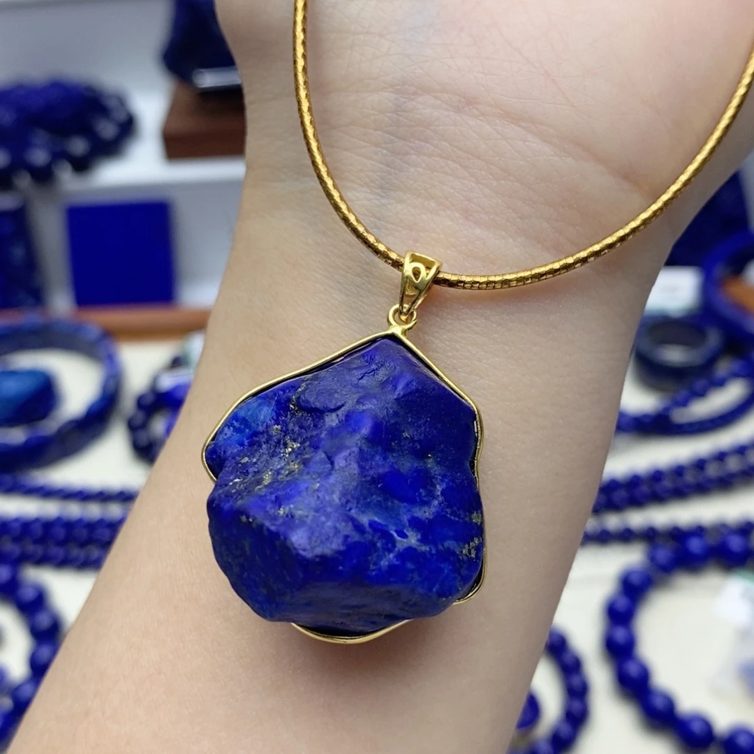 青金石银S925镀金镶嵌颈饰