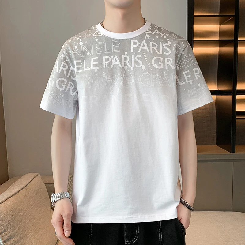 棉质短袖t恤男士夏季潮牌薄款休闲圆领半袖体恤男款潮流宽松上衣