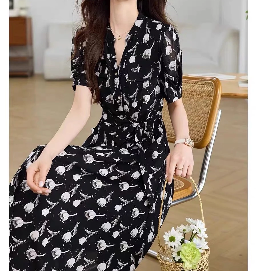 GL029   法式复古温柔风初恋碎花连衣裙女高级感显瘦茶歇裙子