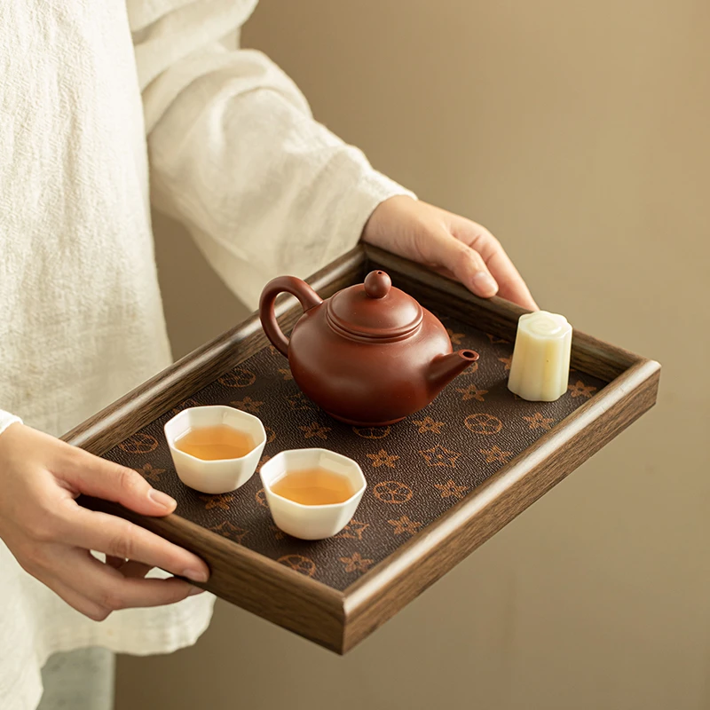 皮革干泡盘经典轻奢收纳托盘客厅家用茶盘茶道零配件 A13240