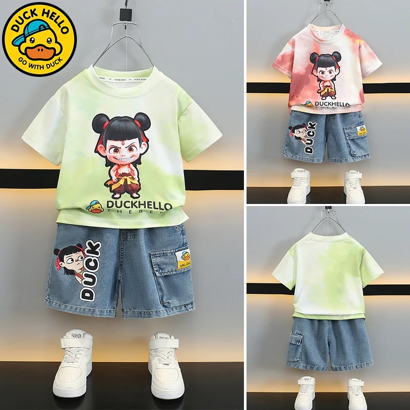 小黄鸭夏季套装2025新款儿童洋气时髦中小童夏季短袖短裤两件套