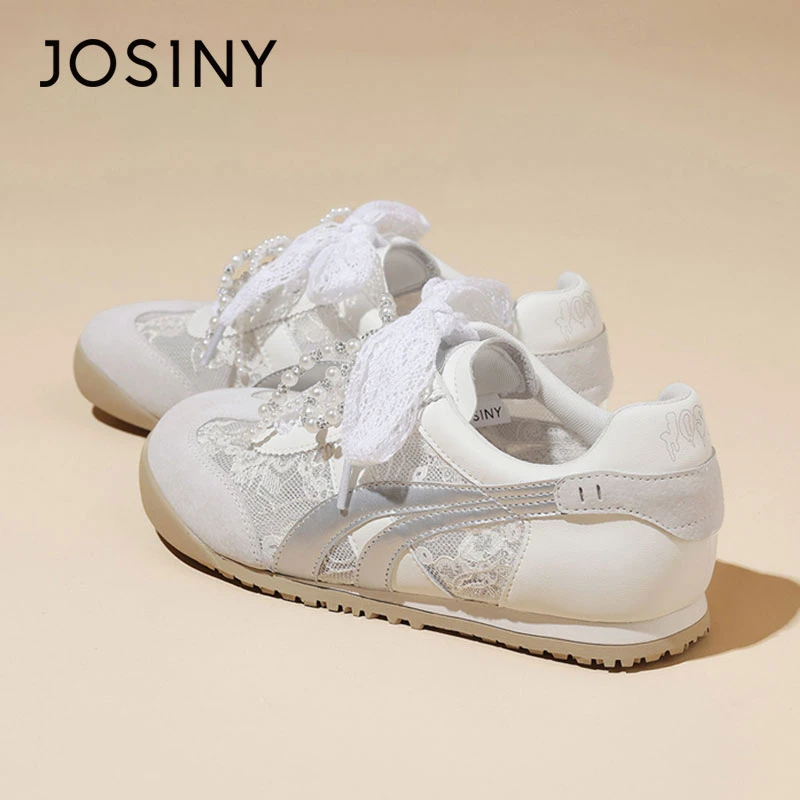 卓诗尼运动休闲鞋女2025新款春夏蕾丝透气板鞋厚底防滑阿甘德训鞋