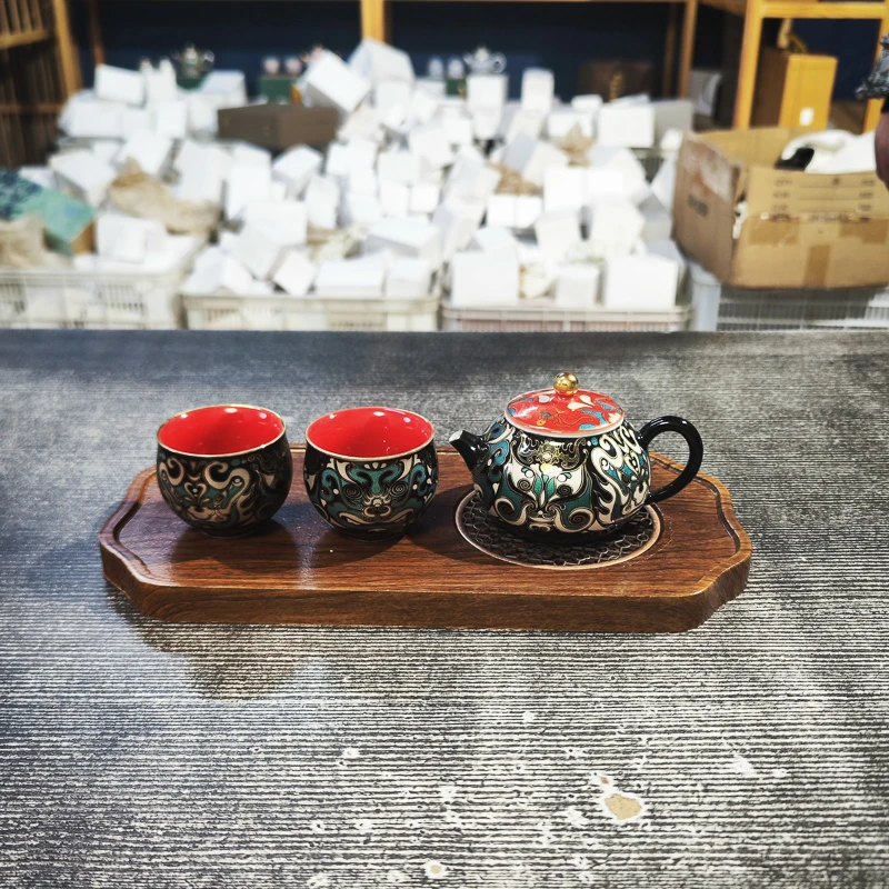 金银错西施壶+金银错主人杯2个+木盘