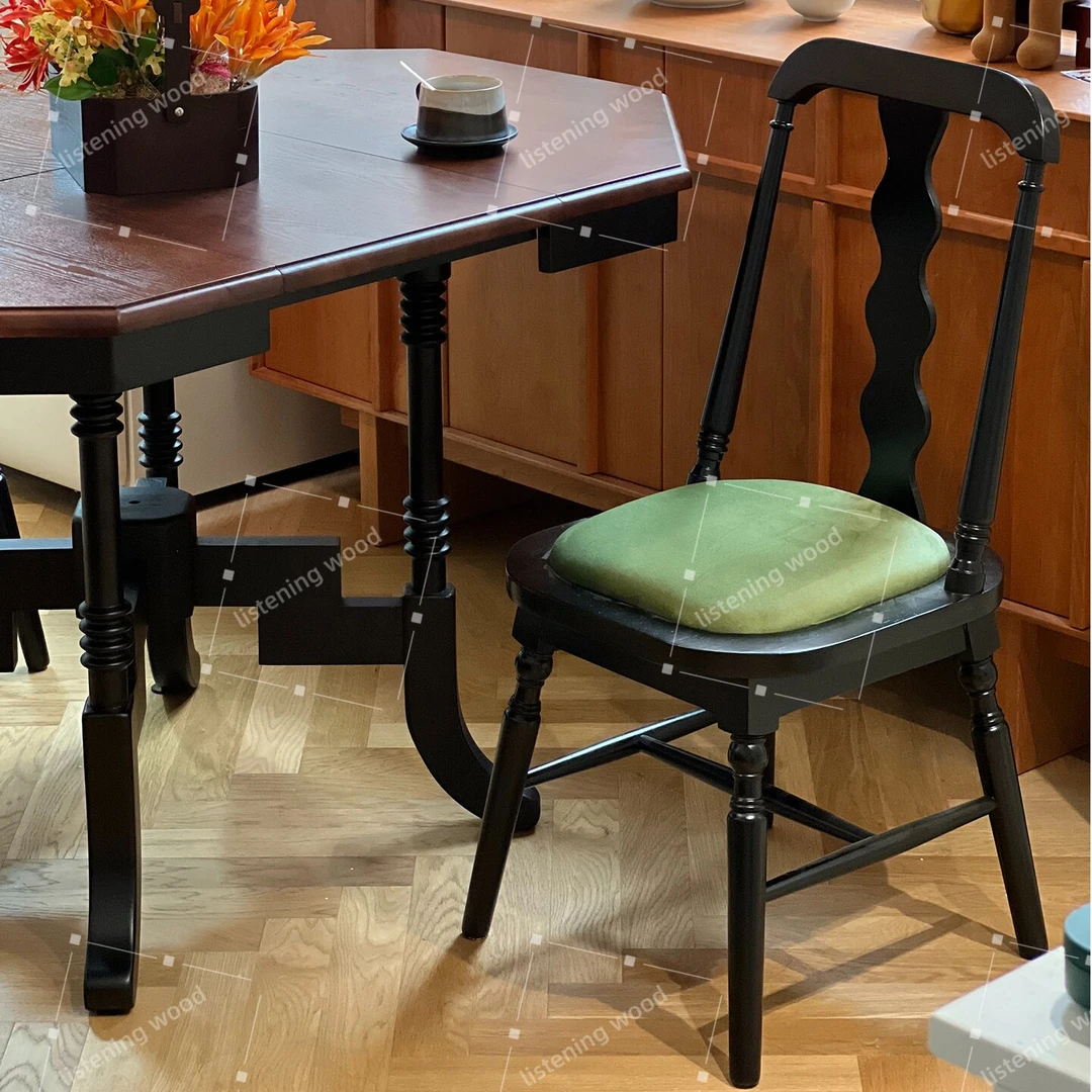 复古实木餐椅中古风餐桌椅法式靠背椅家用美式单人椅咖啡厅椅子