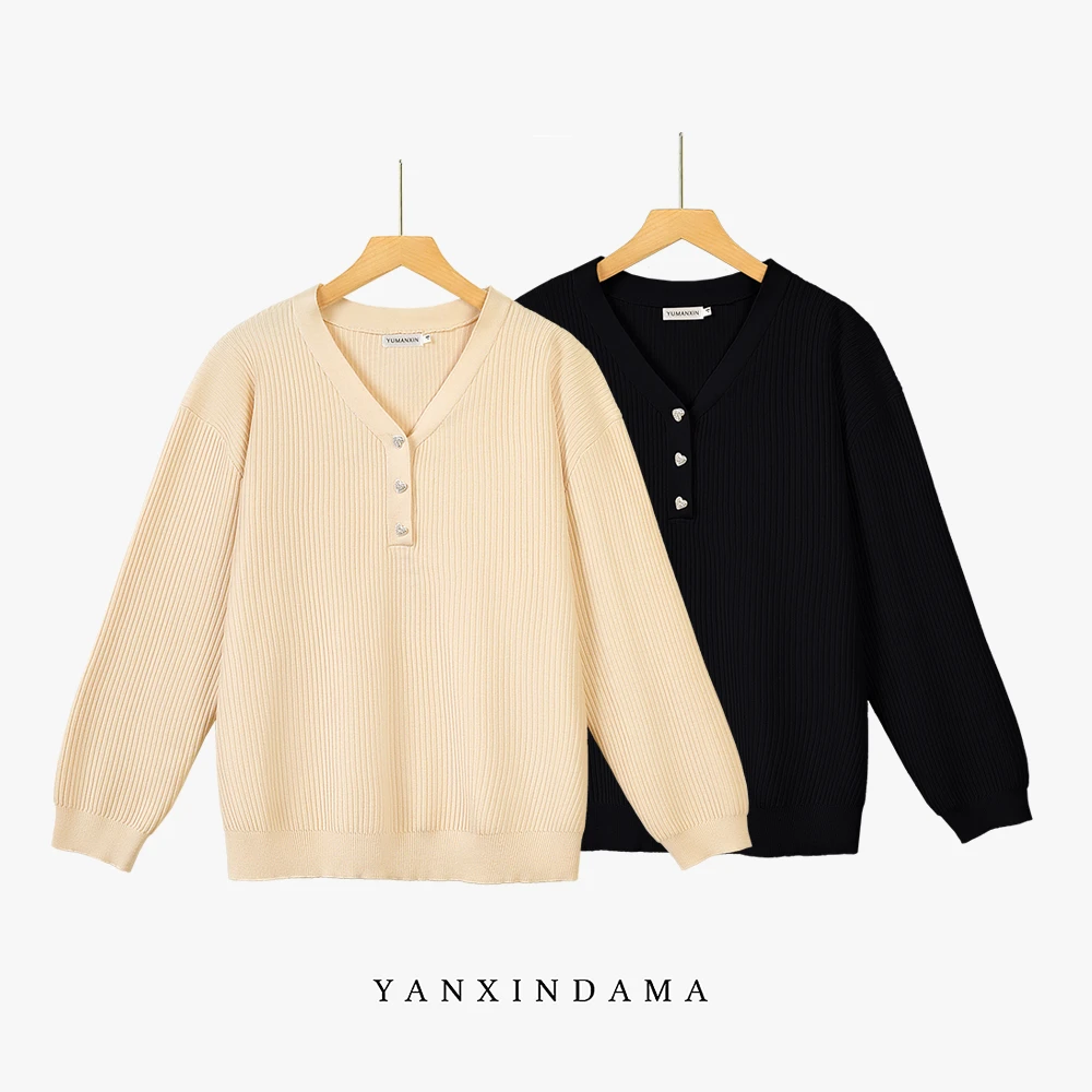 大码女装300斤胖MM百搭时尚慵懒风V领常规款针织上衣8032