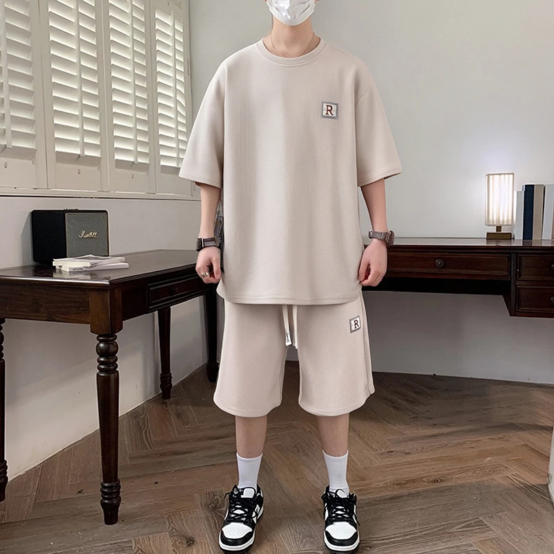 青少年宽松潮流T恤短裤两件套夏季男士短袖套装休闲运动一套衣服