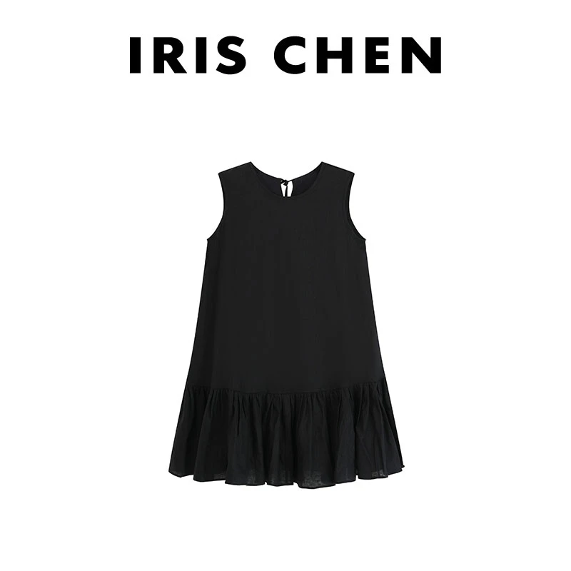 现货IRIS CHEN 小黑裙 夏季100亚麻舒适通勤百搭连衣裙女25LYQ574