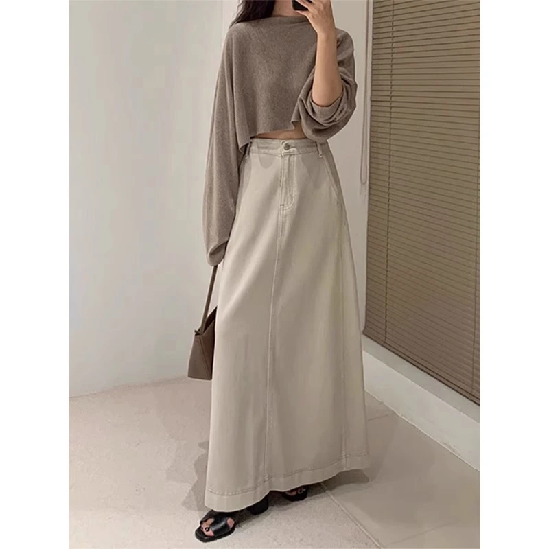 大码复古高腰牛仔半身裙女夏薄款梨形身材宽松遮胯显瘦百搭中长裙