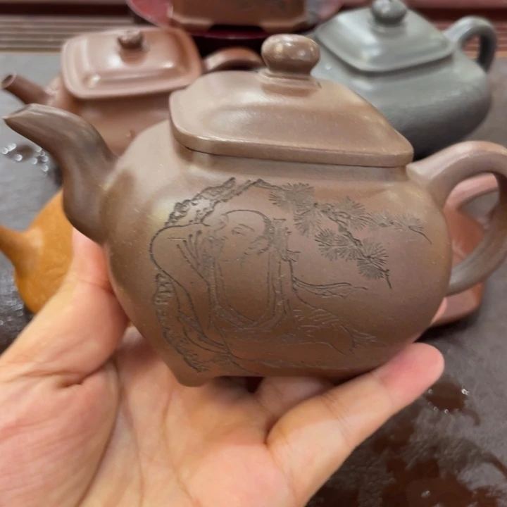 C***g茶壶紫砂传卢文葛泥手工刻绘