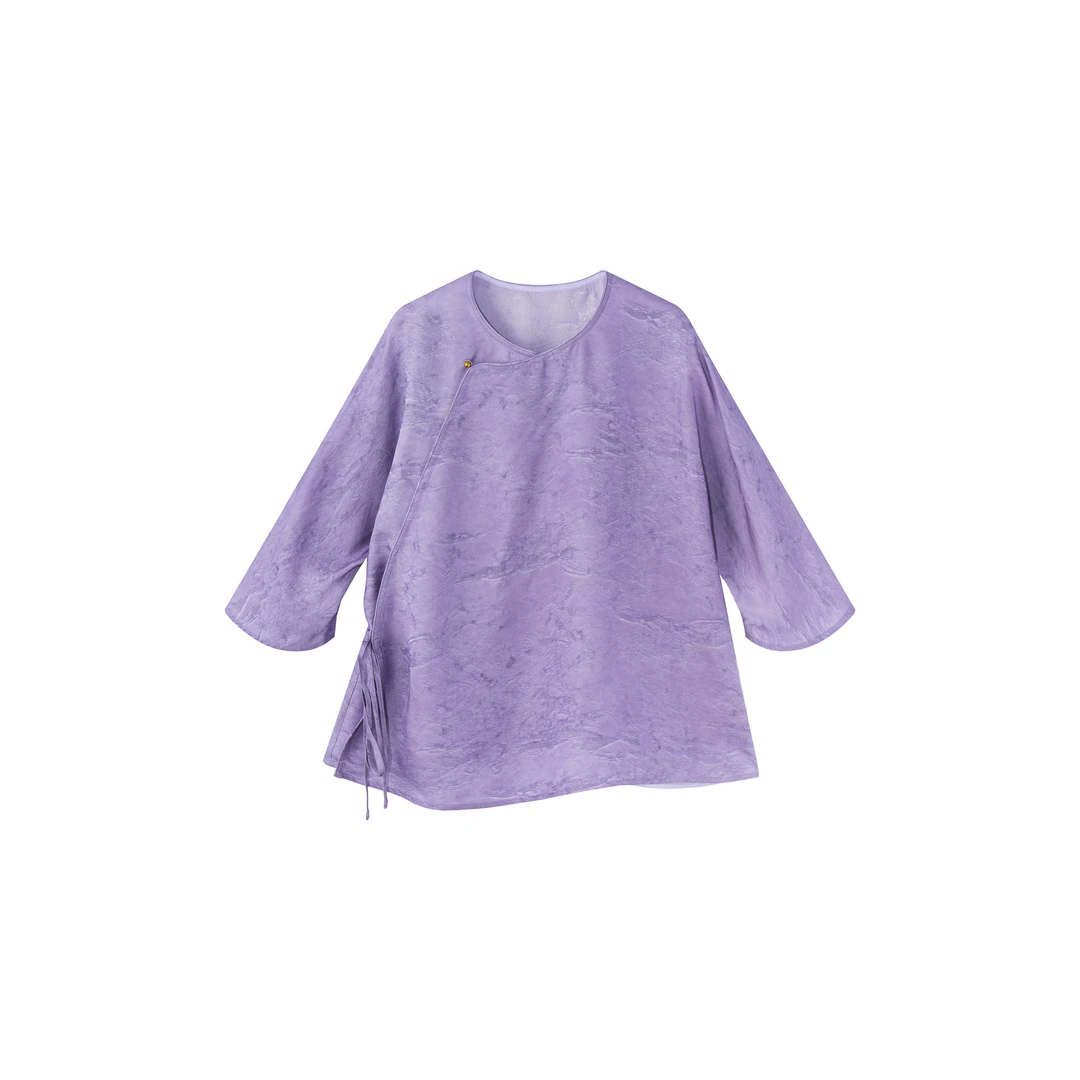 南羲【萸堇】新中式国风2025新款宽松斜襟高级感小众百搭中袖衬衫