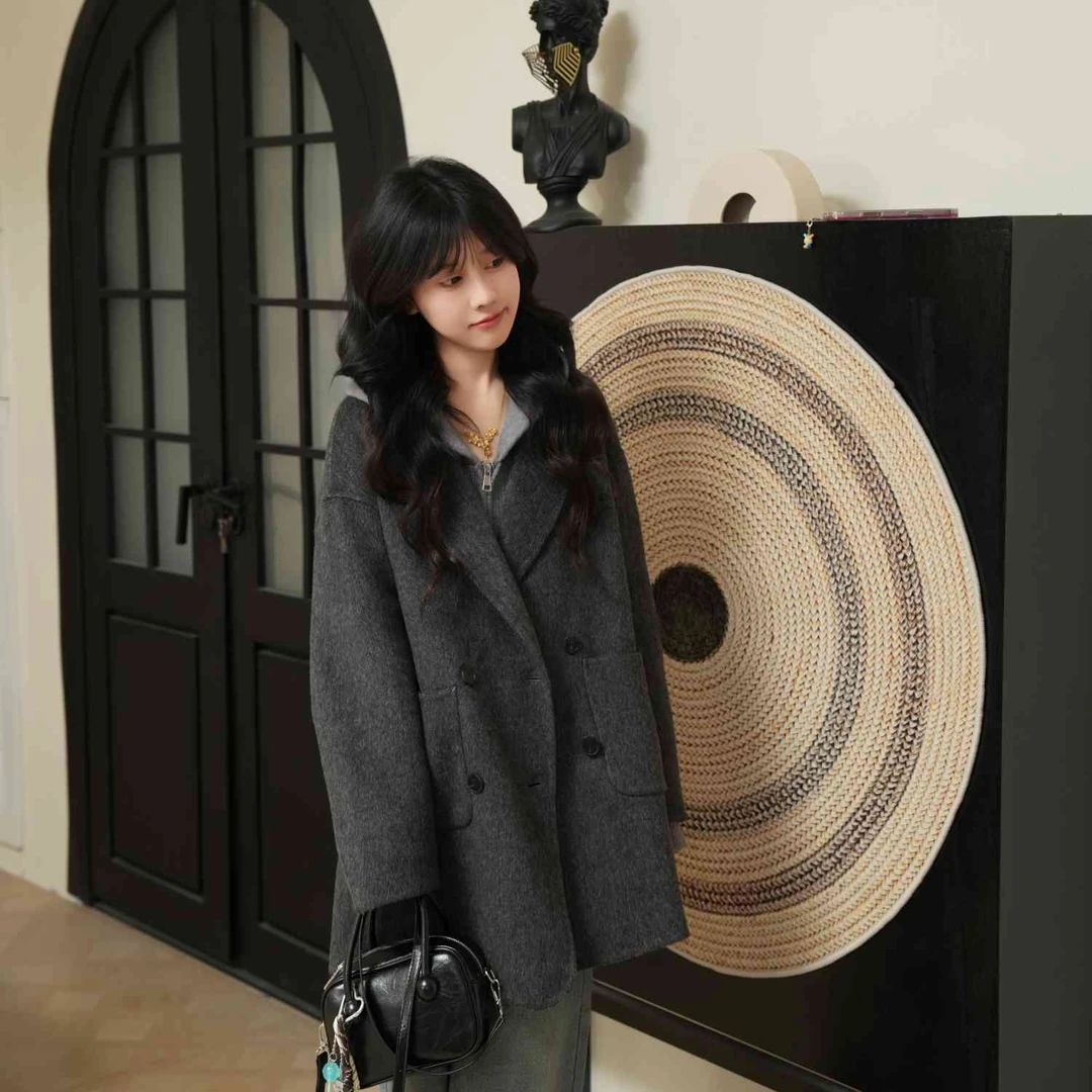 伊迪卡气质双面羊毛大衣春秋冬网红时尚百搭洋气宽松女装慵懒新款