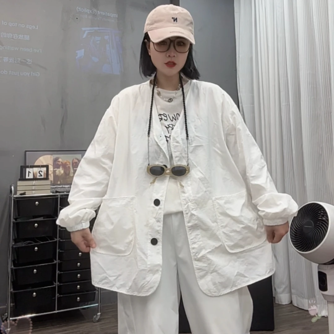 哆唛85519款夏季新款显瘦百搭V领单排扣大口袋薄款休闲宽松外套