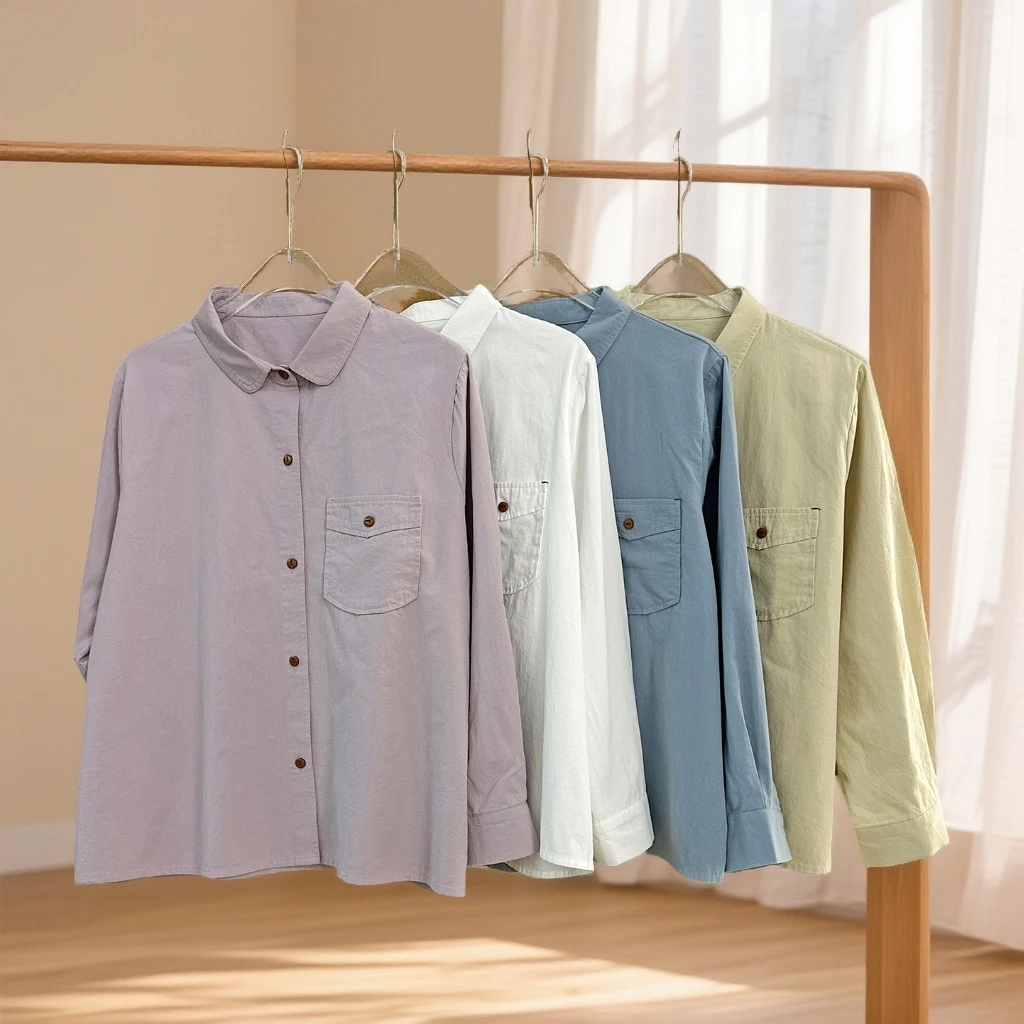 [调色盘]春季韩系文艺风微磨毛宽松显瘦百搭通勤长袖衬衫