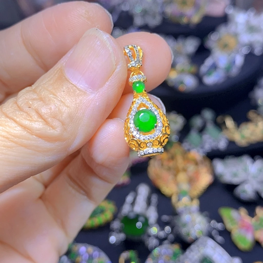 翡翠银S925镶嵌吊坠(不含链)天然翡翠