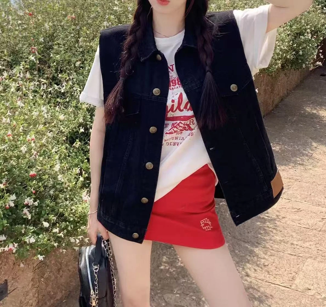3856号9809#韩系垫肩百搭牛仔马甲