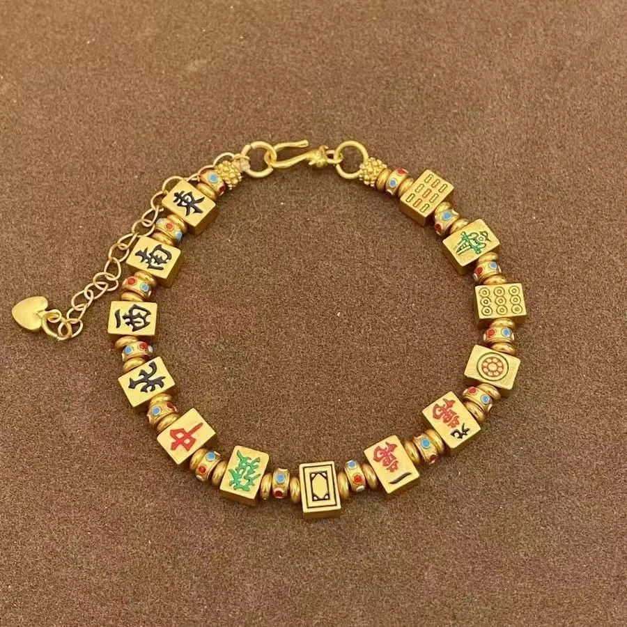 足银手链 足银麻将金色手链女轻奢百搭十三幺手串礼物送女友