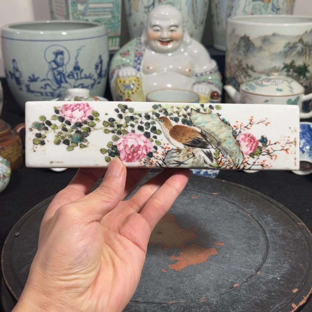 摆件粉彩花鸟镇尺