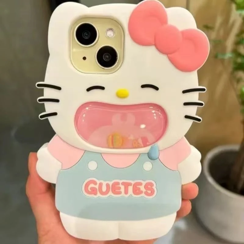 【适用苹果】女款贪吃TK猫流动零食iPhone16可爱15立体14硅胶手机壳