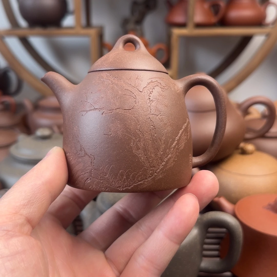 紫砂茶壶秦权160cc台西嫩底槽清刻绘