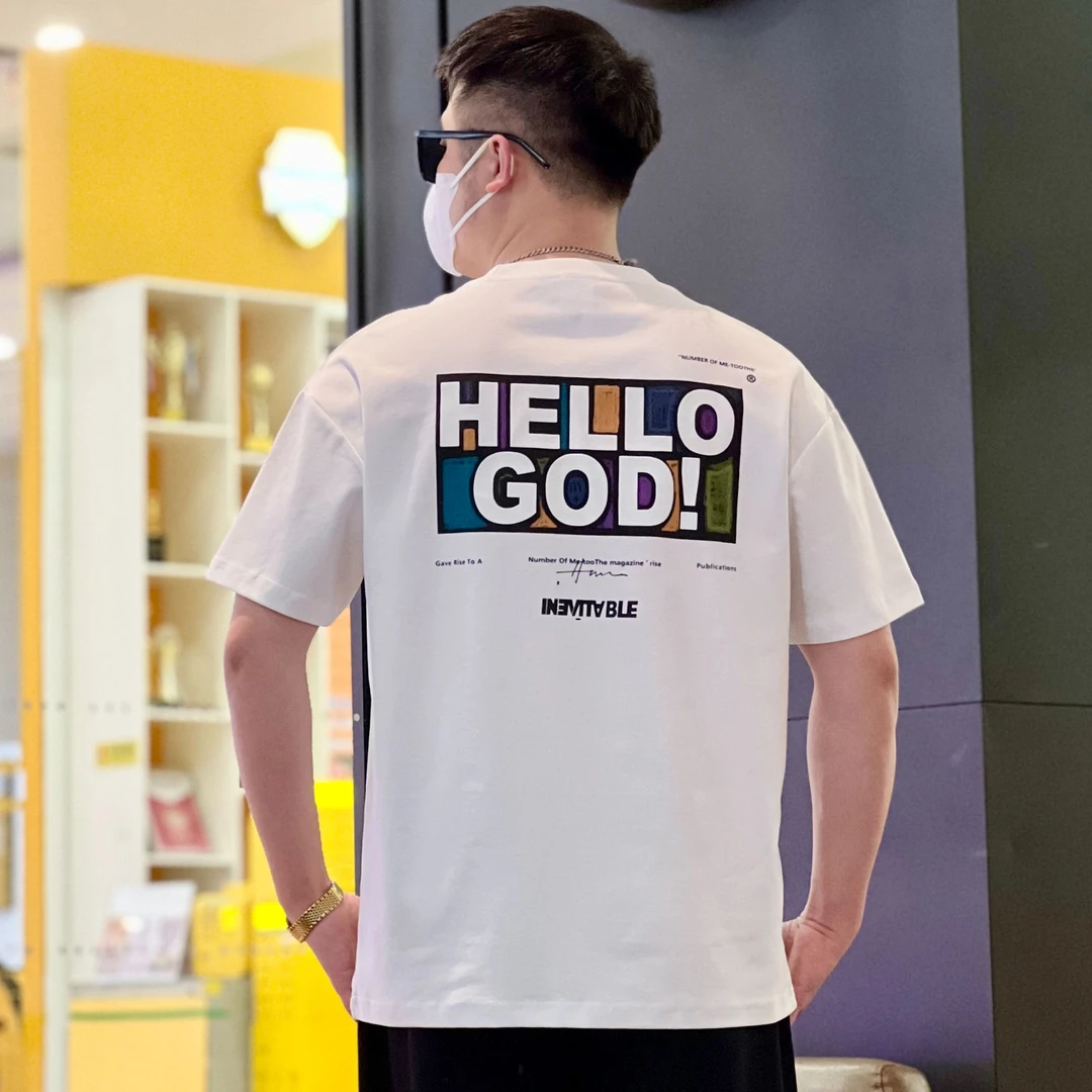 夏季新款美式潮牌立体硅胶植绒印花T恤微宽松休闲百搭半袖男士ins