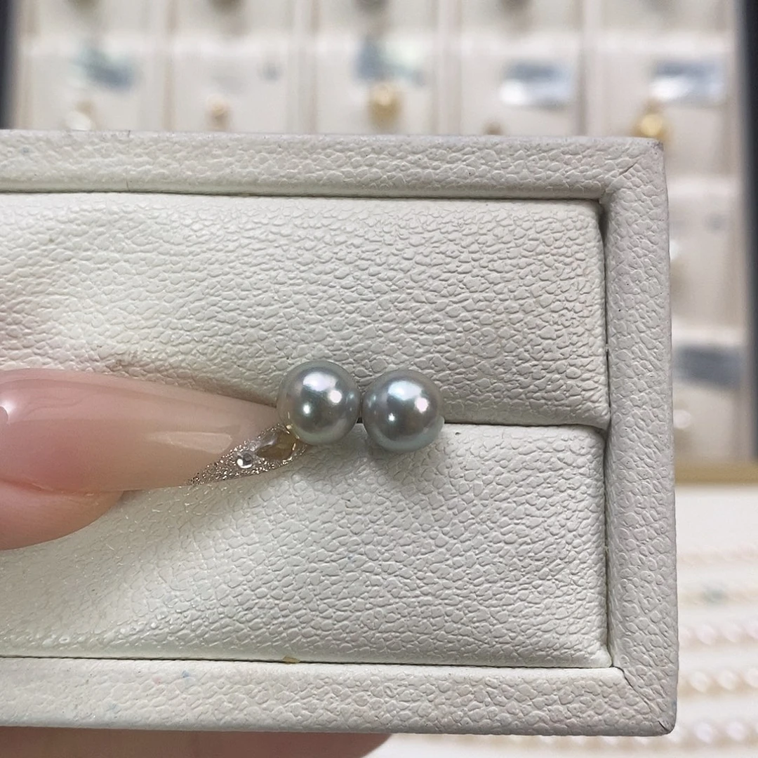 银S925镶嵌海水珍珠耳饰7-8