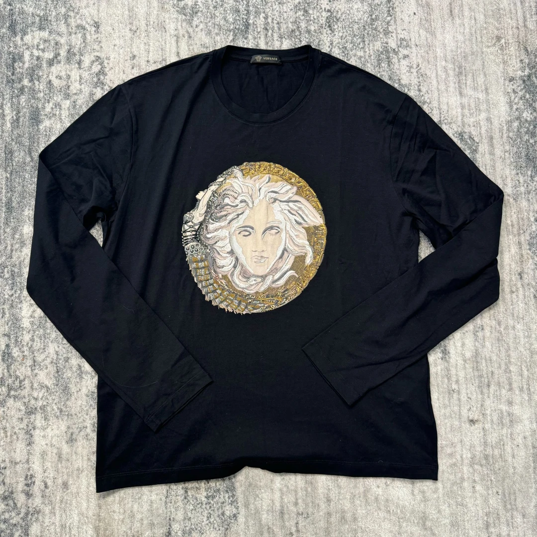 99新 VERSACE/范思哲 刺绣水钻logo圆领套头卫衣