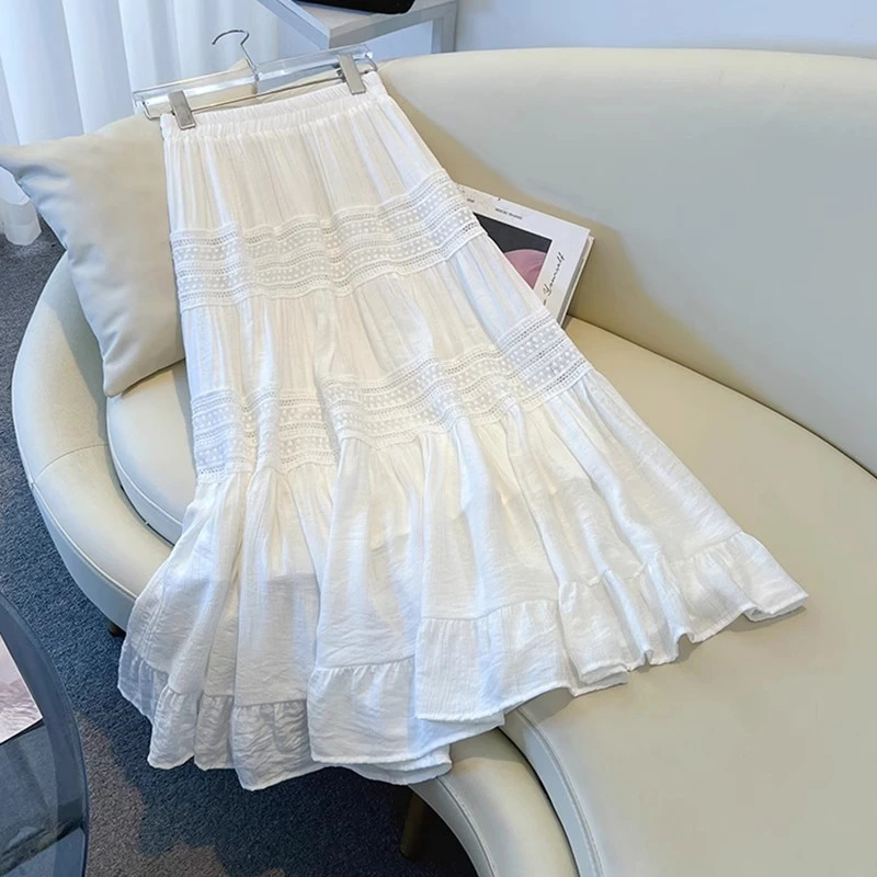 蕾丝半身裙女春夏2025新款高腰中长款显瘦气质甜美a字蛋糕裙