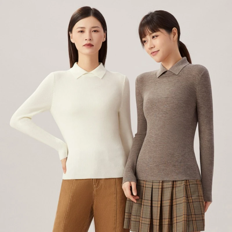 商场女装正品2025年秋冬新款翻领内搭质修身时尚长袖毛衣针织衫女