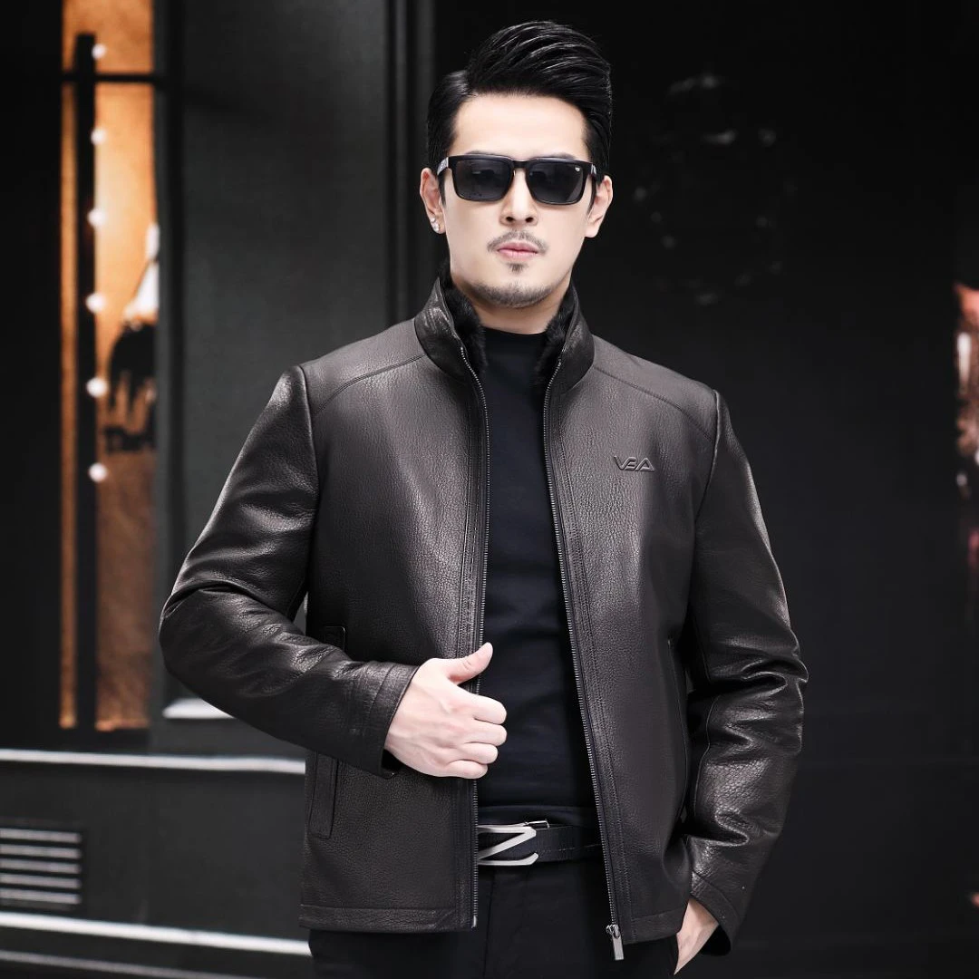 VBA 23169 MYM头层山羊皮水貂毛领内胆海宁真皮休闲加厚短款男士