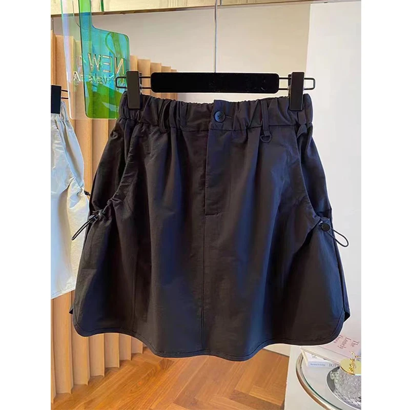 黑色时尚气质韩版工装短裙女胖mm夏宽松高腰显瘦复古A字裙裤裙子