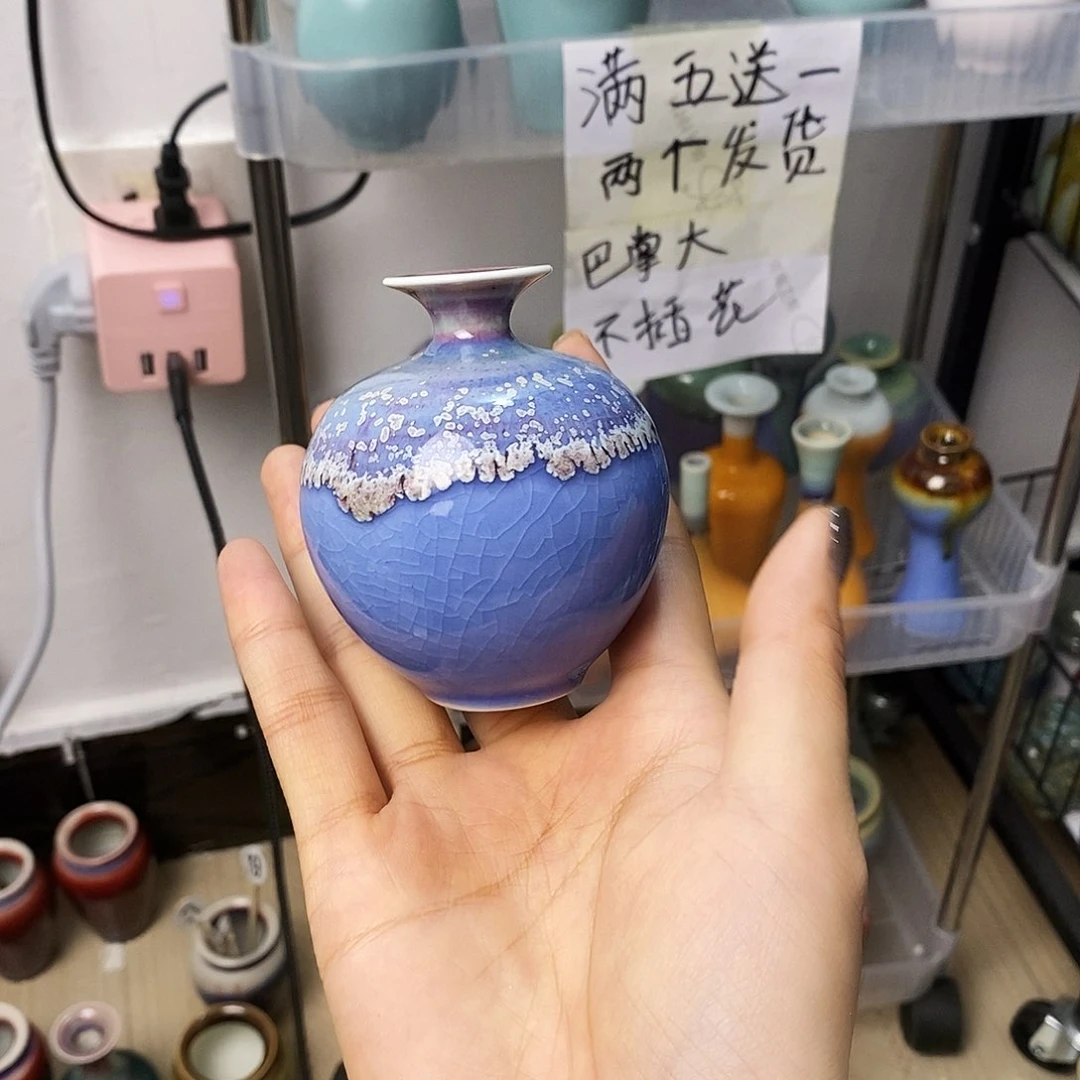 摆件巴掌大不插花景德镇高温陶瓷小花器