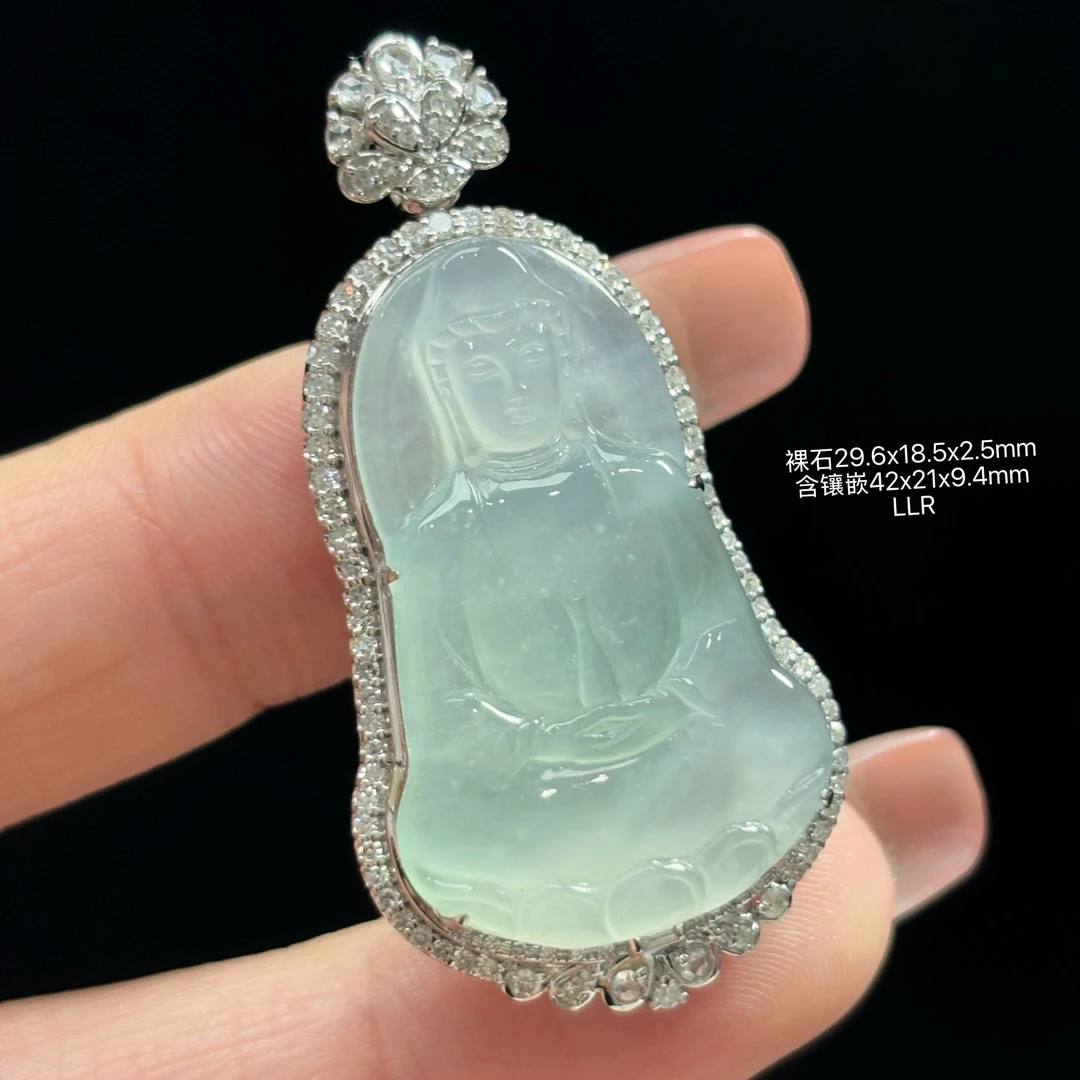 《缅甸翡翠珠宝严选》高冰观音玉石吊坠（下单咨询客服）LLR