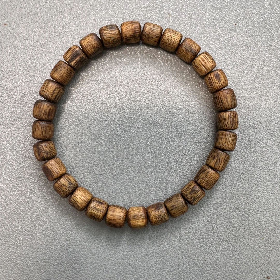 原生态奇楠沉香直切桶珠单圈手串（约5克，7.3mm）