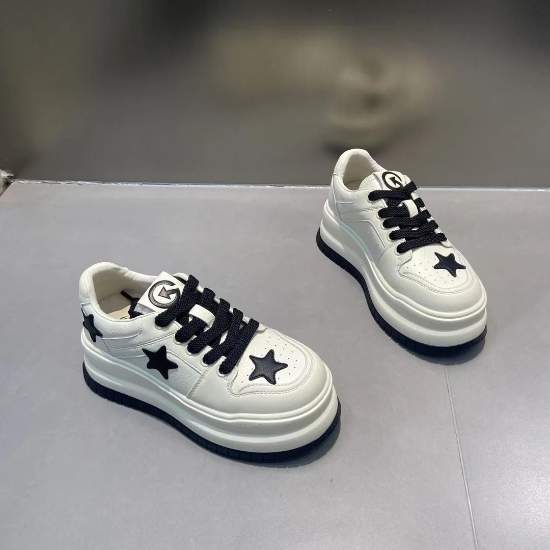 韩版星星小白鞋女鞋2025春季新款厚底板鞋小众百搭休闲圆头鞋子女