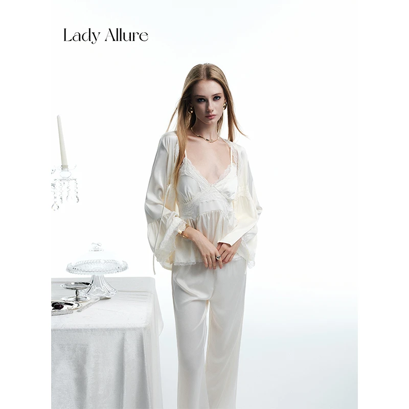 「LA」雾野玫瑰*轻奢高贵性感纯欲三件套缎面吊带睡衣家居服套装